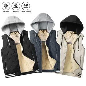 Men's fleece-lined hooded vest, casual and versatile style, thick fleece fabric with hood design, comfortable and practical for autumn, winter, outdoor, commuter, and everyday wear.