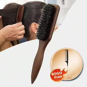 Boar bristle hair brush and beard brush (unisex), fragrance-free professional hairstyling brush suitable for thick or thinning hair; ideal for gradient hairstyles, cleaning razors, and smoothing the back; a must-have for back-to-school, travel, and vacati
