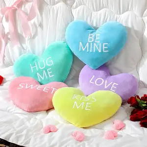Valentines Pillows Gift 5 Pcs Heart Pillows with Love Letter Cute Plush Pillows Heart Shape Pillow Soft Throw Pillow with Romantic Atmosphere Conversation Gift for Couple Valentine's Day Party Anniversaries Dates for Home Living Sofa Bed Room Car Office