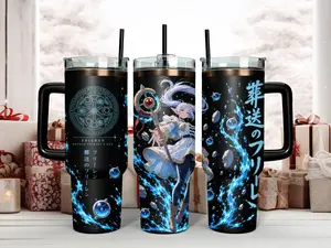 Frieren Beyond Journey's End 40oz Tumbler with Handle | Sousou no Frieren Anime Travel Mug | Elven Mage Blue Magic Insulated Stainless Steel Cup with Straw | Perfect Otaku Gift for Fantasy Anime Lovers
