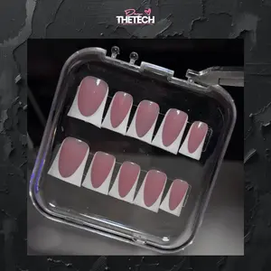 THETECH French Duckies Press-On Nails - Soft Pink with White Tip - Reusable & Beginner Friendly - Y2K Style - Hand Crafted for Smooth Glossy Finish - Includes Glue Tabs & Mini File
