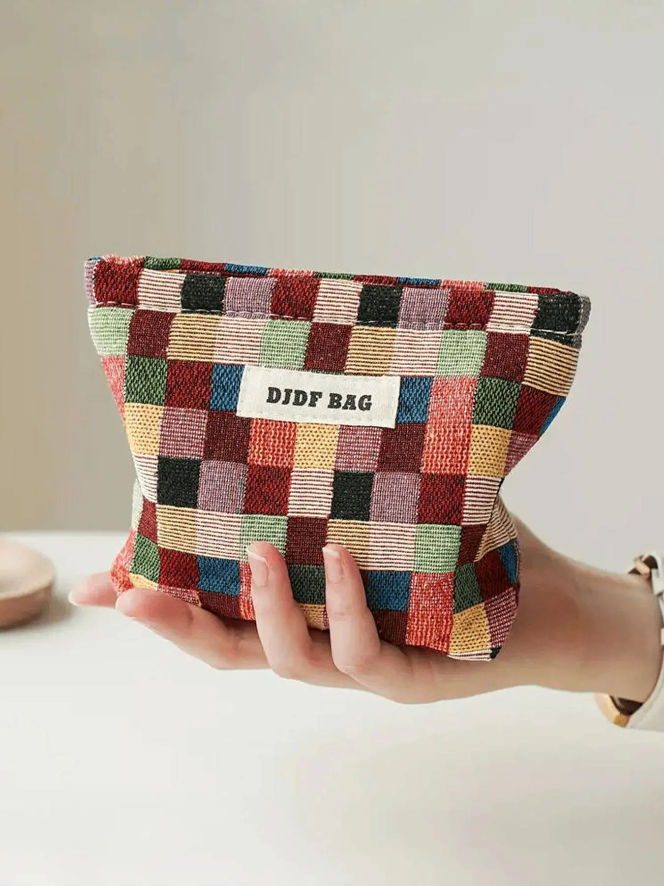 Checked Pattern Makeup Bag, Zipper Makeup Bag, Casual Versatile Cosmetic Storage Bag, Cosmetic Pouch, Portable Toiletry Bag for Women & Girls, Makeup Organizer, Travel Cosmetic Bag, Cosmetic Travel Bags