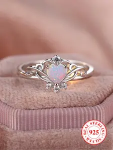 S925 Sterling Silver Cute Crown Design Artificial Gemstone Decorated Ring, Fashion Jewelry for Party, Daily Clothing Decor, Trendy All-match & Exquisite Jewelry for Birthday Gift