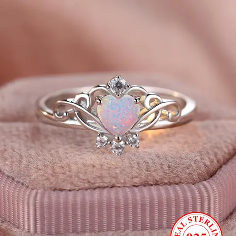 S925 Sterling Silver Cute Crown Design Artificial Gemstone Decorated Ring, Fashion Jewelry for Party, Daily Clothing Decor, Trendy All-match & Exquisite Jewelry for Birthday Gift, Statement Ring
