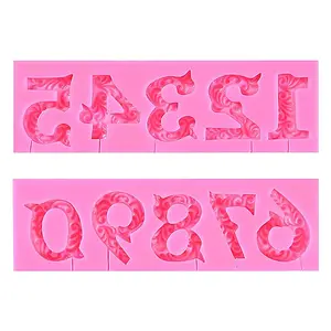 Silicone Number 0-9 3D Embossed Fondant Chocolate Mold with Stick Hole, 2 Counts/set DIY Baking Mold for Birthday Cake Decorating, Pastry Decorating Tools Silicone Molds