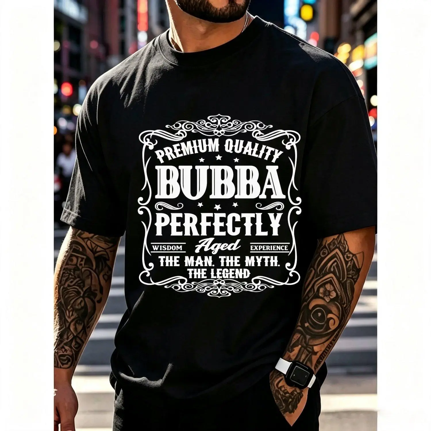 Men's 220G Pure Cotton Graphic T-Shirt - 2025 Summer Short-Sleeved, Classic Casual Fit, Bubba Father's Day Grandpa Gift Novelty Printed Tee, Graphic T Shirts