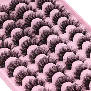 Lashes Faux Eyelashes Wispy 20mm Long D Curl Lashes Russian Cat Eye Strip Lashes Extensions Eyelashes Pack 20 Pairs