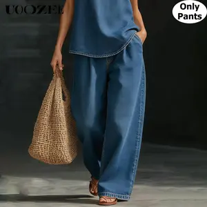 UOOZEE Women's High-Waisted Wide-Leg Raw Wash Jeans - Spring Summer Non-Stretch Vintage Denim Trousers, Baggy Full-Length Pants with Pockets, Casual Streetwear Bottoms (3 Colors, Size Up for Fuller Waists)