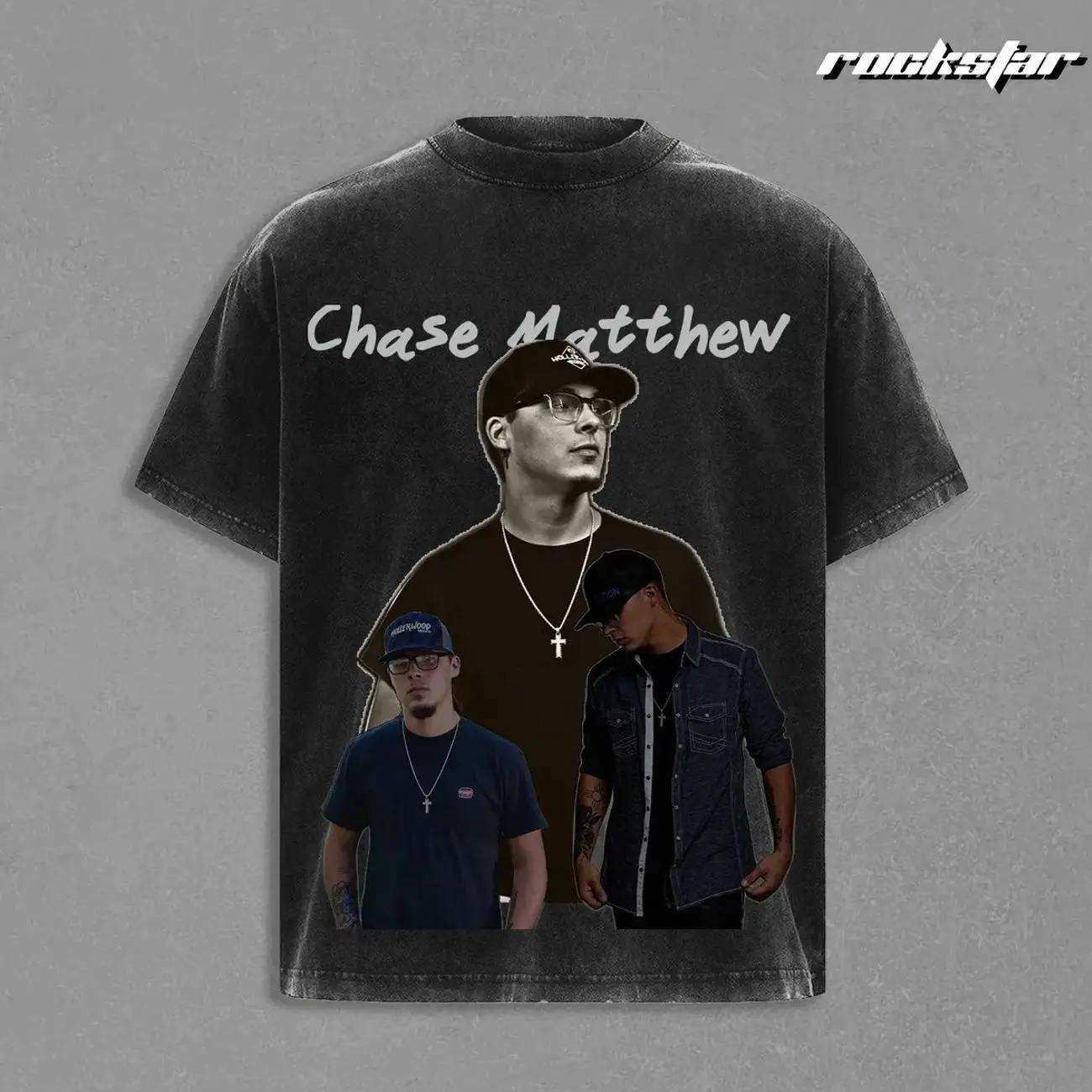 Chase Matthew Graphic T-Shirt, Vintage Oversized Washed Cotton Crew Neck Top for Men Women, Casual All Seasons Fashion Streetwear, Cold Wash, Chase Matthew Portrait Graphic