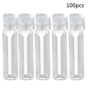 100 Pcs 1/2/3 ml Mini Empty Glass Bottles for Oil/Perfume Samples with Plastic Caps