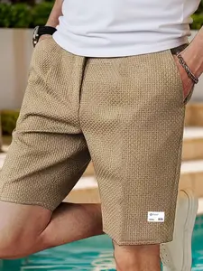 Men's Summer Streetwear Loose Fit Gym Shorts, Elastic Waist Textured Shorts, Trendy Waffle Pattern Lightweight Skateboard Shorts