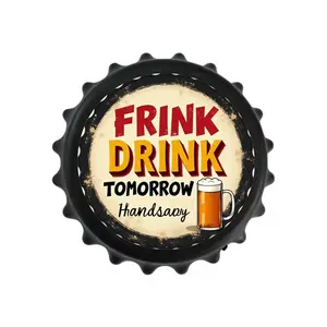 Retro Vintage Beer Cap Metal Sign, Frink Drink Tomorrow Handsapy, Bar Kitchen Man Cave Decor, Wall Art with Mug, Tph20241001