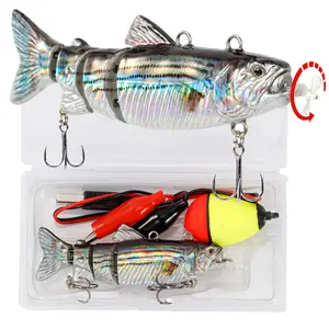 HADORAM Robotic Swimming Fishing Bait Electric Lures 3.5" USB Rechargeable LED Light Wobbler 4-Segement Multi Jointed Swimbait Hard Lures Fishing Tackle