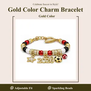 2026 Championship Soccer Charm Bracelet for Women | Gold Plated Football Beaded Bracelet | Fan Jewelry Gift Inspired by the World’s Biggest Tournament stainless steel