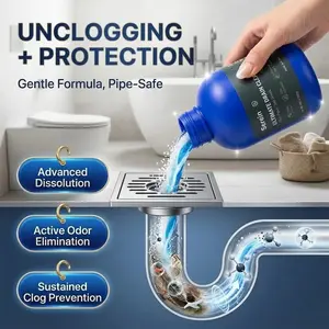 Serein 2 Pack Drain Cleaner - Powerful Hair & Grease Dissolver - Heavy Duty Drain Opener & Clog Remover for Shower, Tub, Kitchen Sink - Safe for All Pipe Materials & Septic Systems