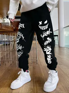 Men's Casual Graphic Joggers Pants, Cartoon Graffiti Evil Face Print, Drawstring Loose Fit, All Season Wearable Men's Clothing, Casual Sports Trousers