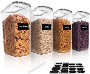 Leak Proof Container Set, 4-Piece 4L Airtight Transparent Lid Containers with Labels, Stackable Plastic Utensils for Kitchen Pantry Organization, Transparent Lid Container