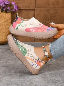 Women's New Fashion Comfortable Summer Soft Sole Outdoor Hiking Shoes, Breathable Floral Print, Casual Sneakers for All Seasons