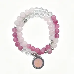 Pink Double Circle Peach Blossom Bracelet - Elegant Nature-Inspired Design with Bead Details - Versatile Accessory for Subtle Stylish Jewelry - Perfect Gift for Loved Ones