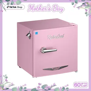 Upstreman retro mini fridges 1.7 Cu.Ft Pink Classic Metal Handle Side Bottle Opener Adjustable Thermostat Energy Saving Compact Refrigerator for Office Bedroom Dorm FR17 Pro tiktokshopspringglowup