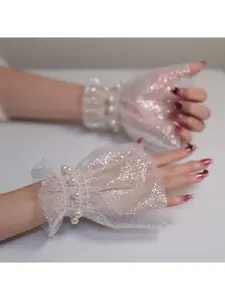 Pearl arm sleeves ultra sparkle hot pink mesh cuffs wrist covers performance nail photography hand sleeves