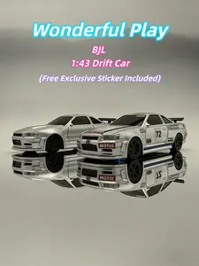 New 1:43 Drift Car Classic R34 Replica Design, with a Brand New Look., Full-Scale Throttle and Steering Control, AWD, Interchangeable Tires, USB Charging, Front and Rear LED Headlights – Perfect Birthday Gift for Kids & Boyfriends, Ideal Desktop Drift Toy