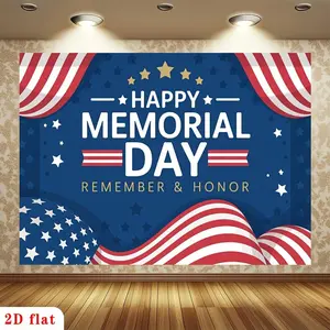 Summervibes 2D Flat - 2D Flat - 2D Flat Banner, 1pc Happy Memorial Day American Flag Star Backdrop Made of Polyester, Suitable for Decorating Parties in Farms, Gardens, Homes, Rooms, Or Clubs, Requires