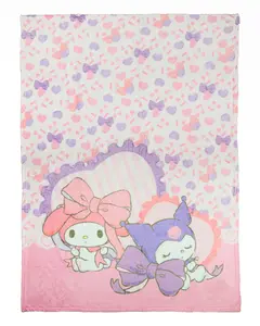 Sanrio Hello Kitty and Friends Throw Blanket Fleece My Melody and Kuromi Sleepover Bows and Hearts 46"X60"