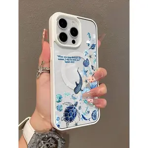 Blue Ocean Animal Isaiah 43:2 Bible Verse Magnetic MagSafe Phone Case, Turtle Shark Starfish Seashell Christian Faith Transparent Shockproof Protective Cover for iPhone 17/16/15/14/13/12/11/XS/XR/X/8/7/6S Mini/Plus/Pro/Pro Max/SE & Samsung Galaxy S25/S24