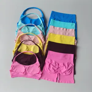 2PCS Women’s Peach Lift High Waist Sports Bra & Shorts Yoga Fitness Set