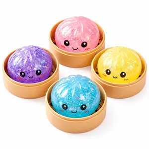 Dumpling Squishies Glitter Mystery Box, Colorful Stretchy Stress Balls, Cute Steamer Box Fidget Toys, Soft Sensory Squishy Toys for Kids, Easter Basket Stuffers & Desk Stress Relief Gifts