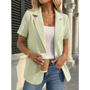 Mina Self 2026 Summer Women's Short Sleeve Blazer Jacket - Stretch Breathable Full-Lined Lightweight Casual Work Cute Pocket outdoorfun