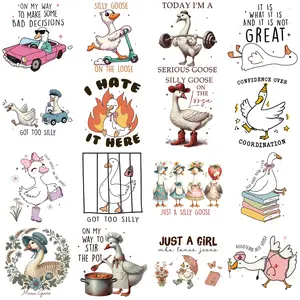 16pcs Duck Text Pattern DTF Heat Transfer Stickers, DIY Fashion Iron-On Patches, Clothes Decoration, Perfect for Sweatshirts, T-Shirts, Hats