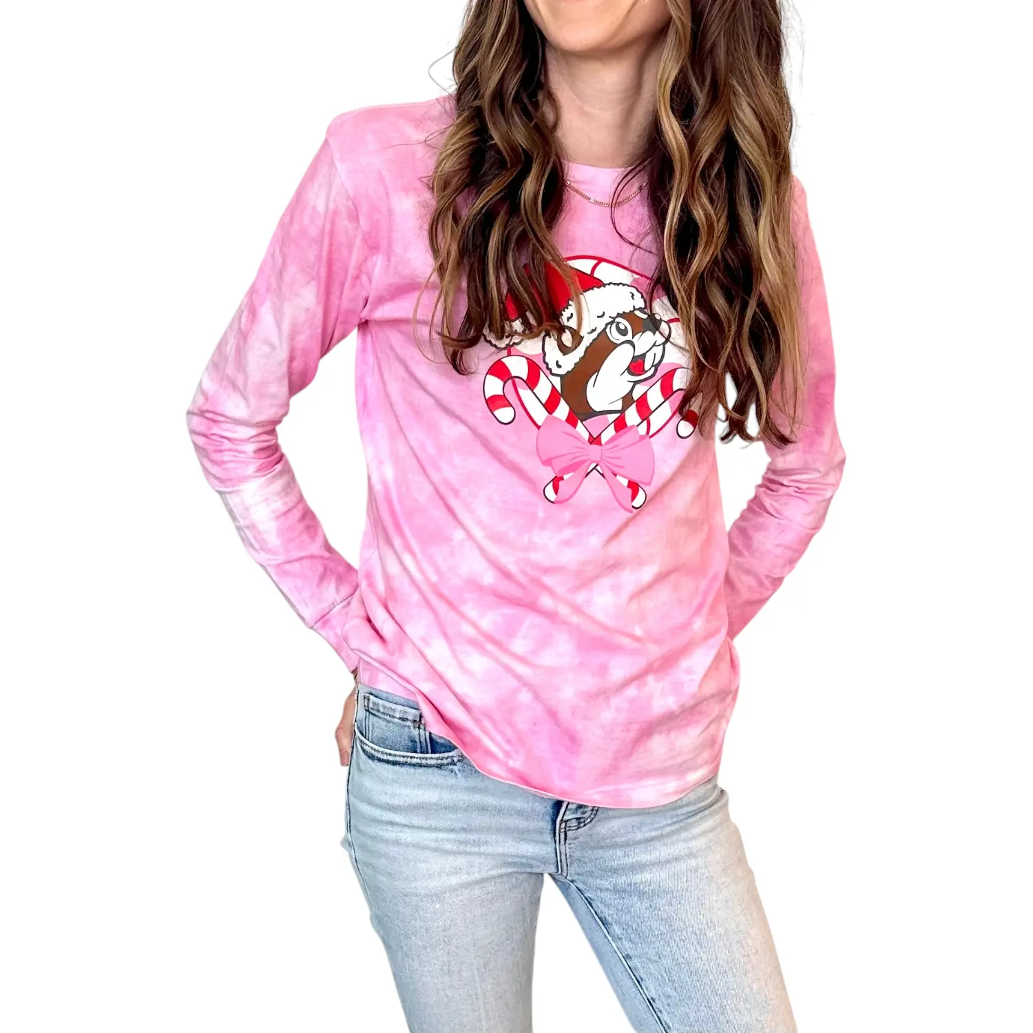 Adult Buc-ee’s Long Sleeve Christmas Pink Shirt