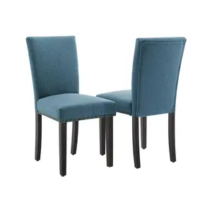 Blue Dining Chairs Set of 2, Fabric Upholstered Parson Dining Chairs with Nailhead Trim/Padded Seat Modern Stylish Parson Chair with Wood Legs for Kitchen Living Room