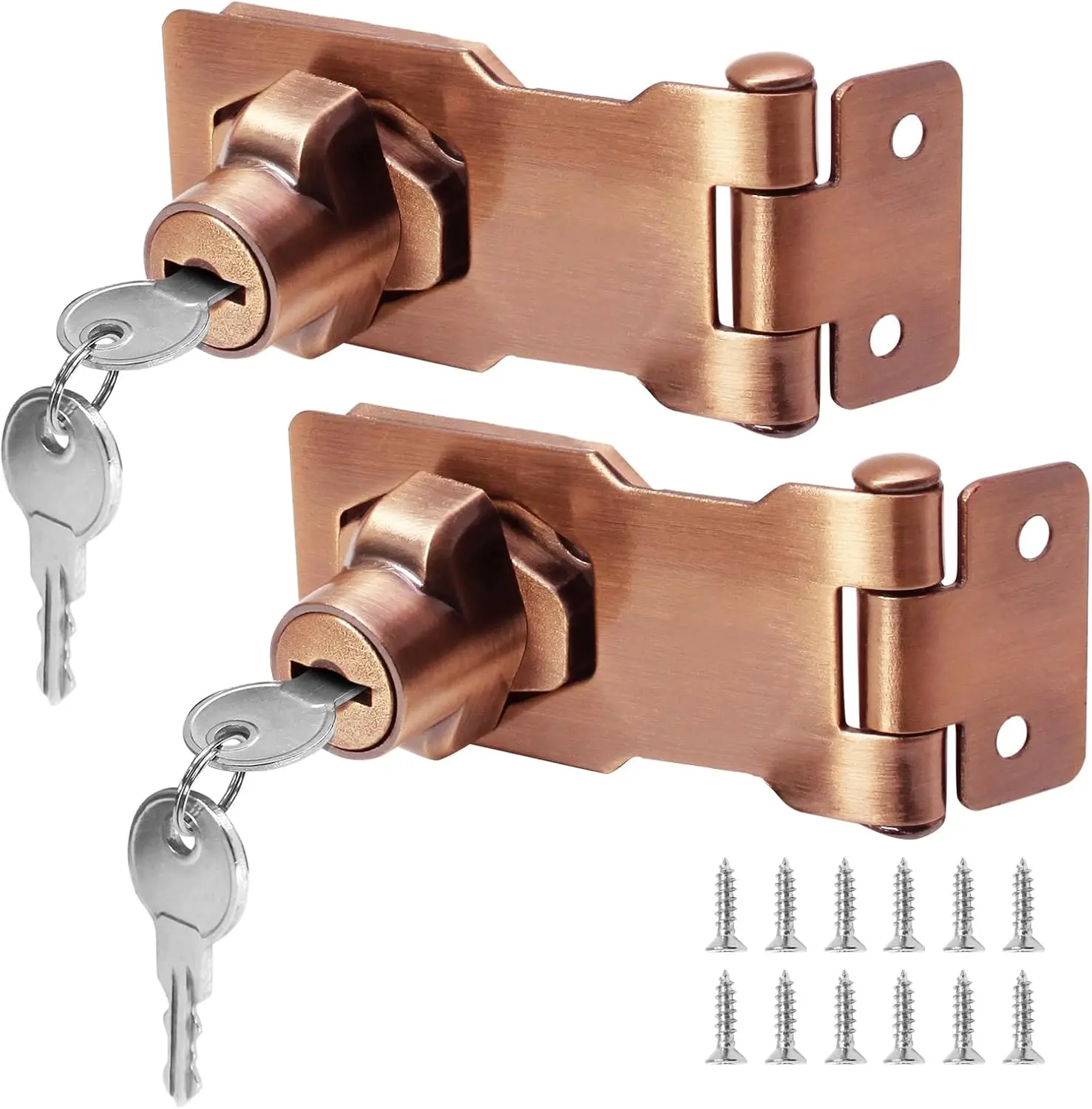 2 count Keyed Hasp Locks 3 Inch Twist Knob Keyed Locking Hasp, Metal Safety Hasp Latches Keyed Different Hasp Lock Catch Latch for Small Doors, Cabinets (Red Bronze)