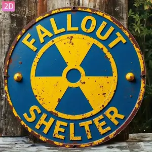 [2D Flat] A Vintage Decorative Sign, Garden Metal Sign, Featuring a "Nuclear Radiation Shelter" Design, Measuring 7.87*7.87 inch, Suitable for Decor Courtyards, Gardens, Kitchens, Bars, Rooms, Outdoors