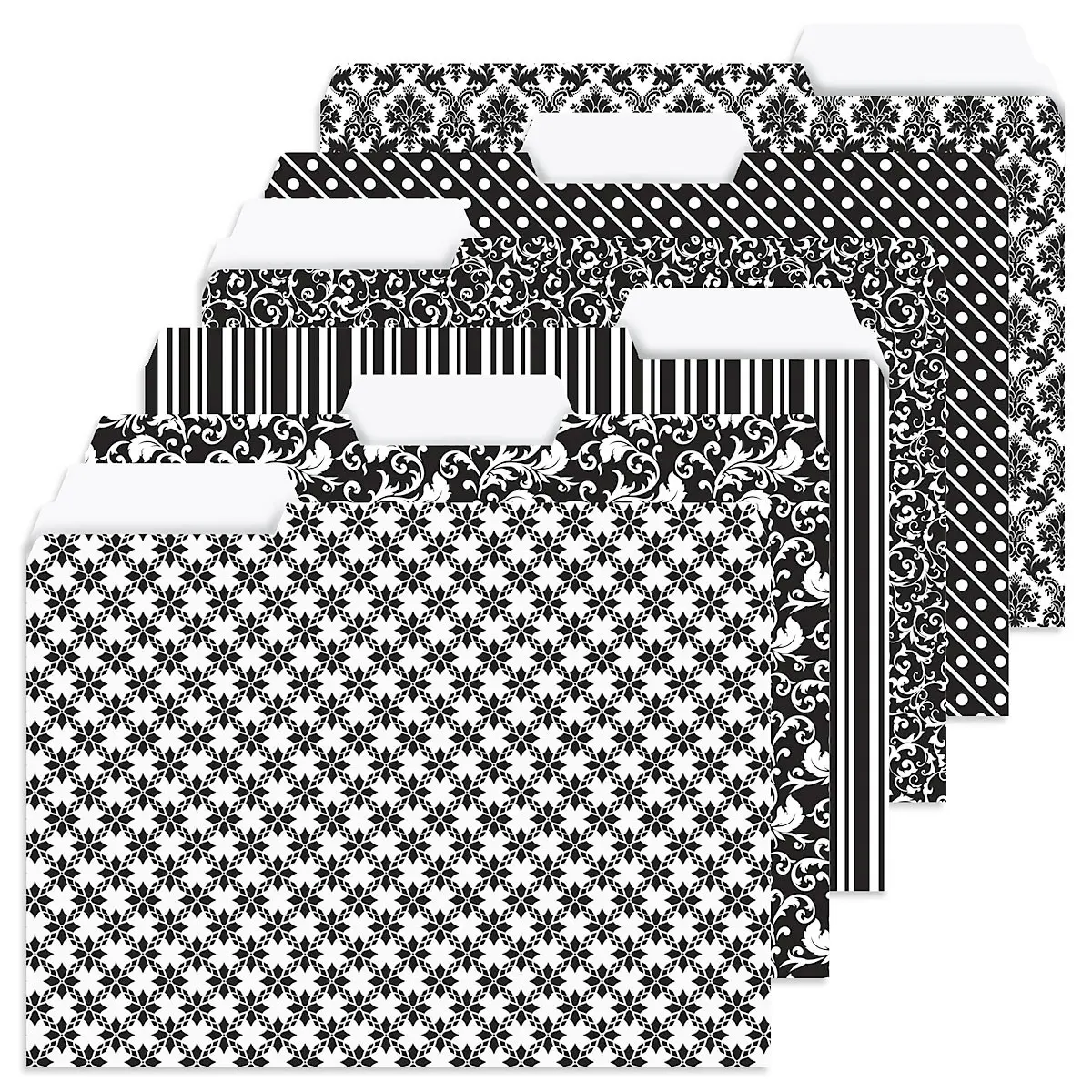 Lillian Vernon Elegant Black File Folders Value Pack - Bulk Set of 24, 6 Pretty Decorative Designs, 1/3 Cut Tabs, Heavy-Duty Paper Stock, Office Supplies for Home & Work, 9-½” x 11-¾” Letter Size