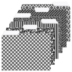 Lillian Vernon Elegant Black File Folders Value Pack - Bulk Set of 24, 6 Pretty Decorative Designs, 1/3 Cut Tabs, Heavy-Duty Paper Stock, Office Supplies for Home & Work, 9-½” x 11-¾” Letter Size