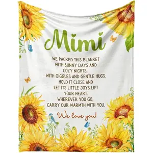 Flannel Blanket | Mimi Sunflower Flannel Throw Blanket With Loving Poem, Best Mimi Gifts For Grandma, Perfect Christmas Birthday Mothers Day Present | Home & Gift
