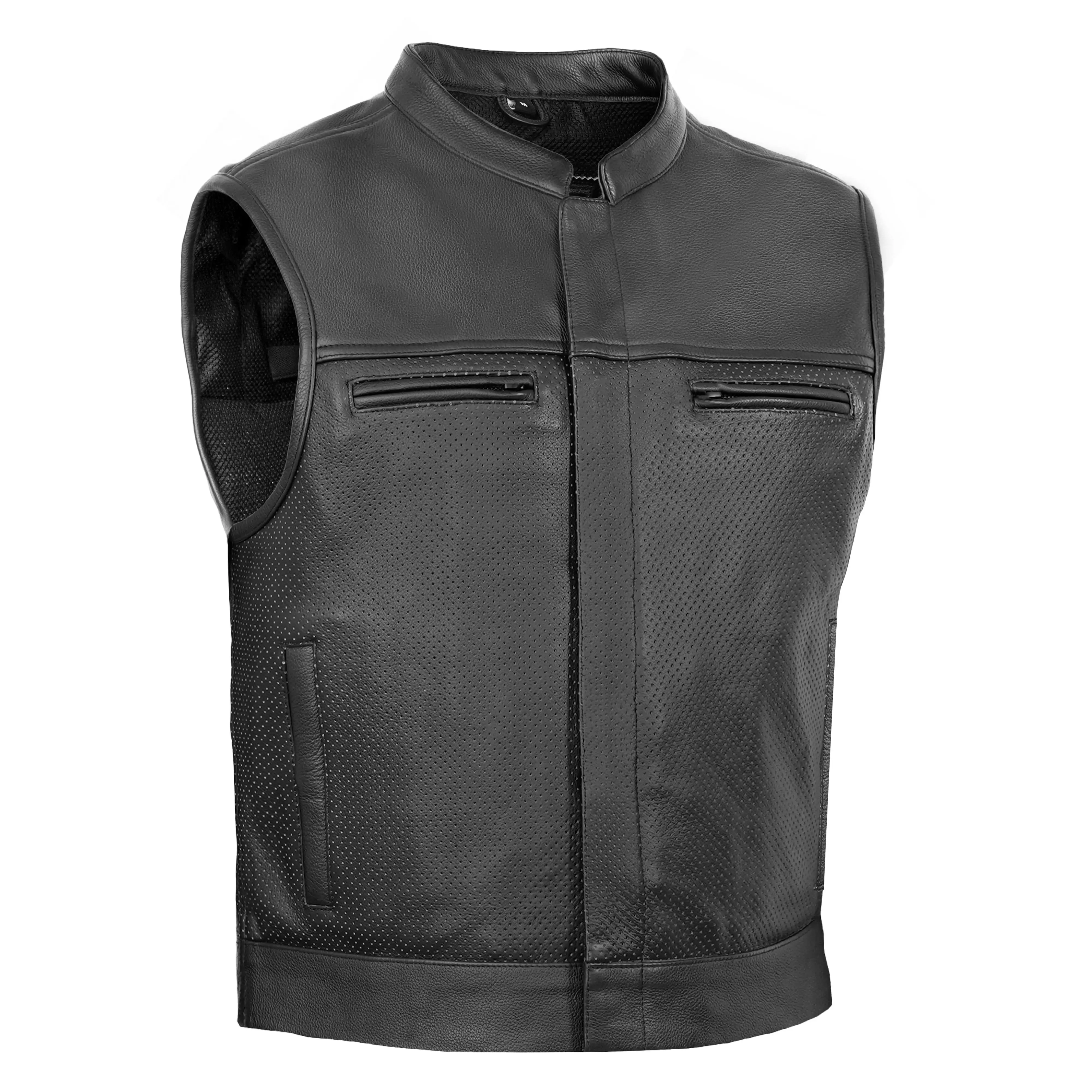 RENEGADE CLASSICS Gravel Ghost™ Low-Cut Men’s Leather Motorcycle Vest with Back Armor Pocket, Micro-Mesh Back Panel, Low-Side Design for Long-Distance Cruising – Automotive & Motorcycle Protective Gear Accessory