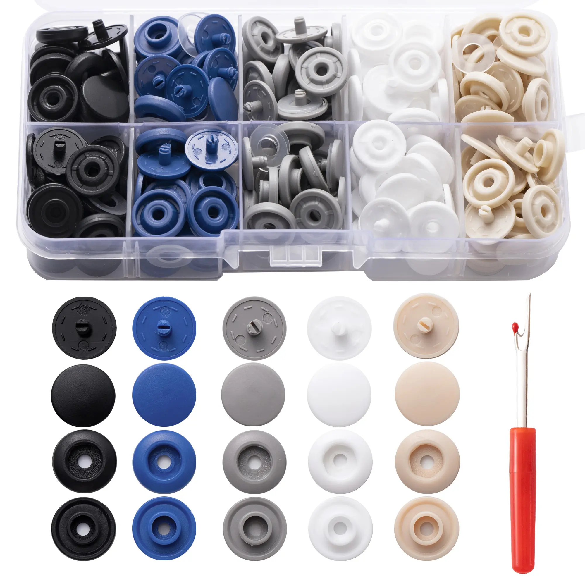 100 Sets Snap Button Kit for Sewing, Plastic Snaps for Fabric and Clothing, Fasteners for Crafts and DIY Projects