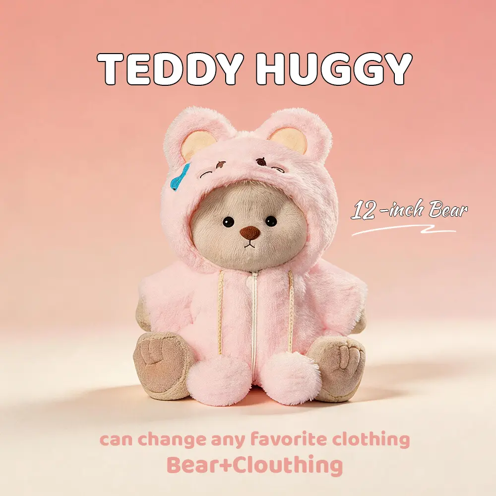 TEDDY HUGGY Pink Rabbit Jumpsuit Teddy Bear Outfit - for 12-Inch Plush Bears, Soft Stuffed Toy Clothes & Accessories, Cute Shaped Stuffed Toys Gift