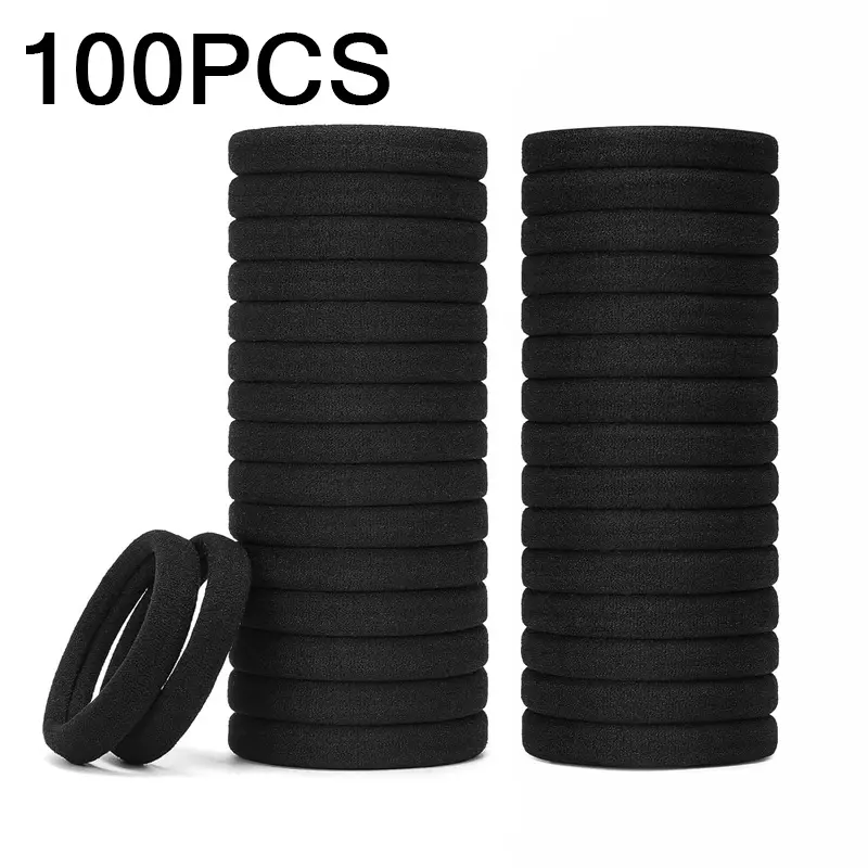 Black elastic hair tie, high-elasticity stretch band, basic single piece solid rubber hair accessory