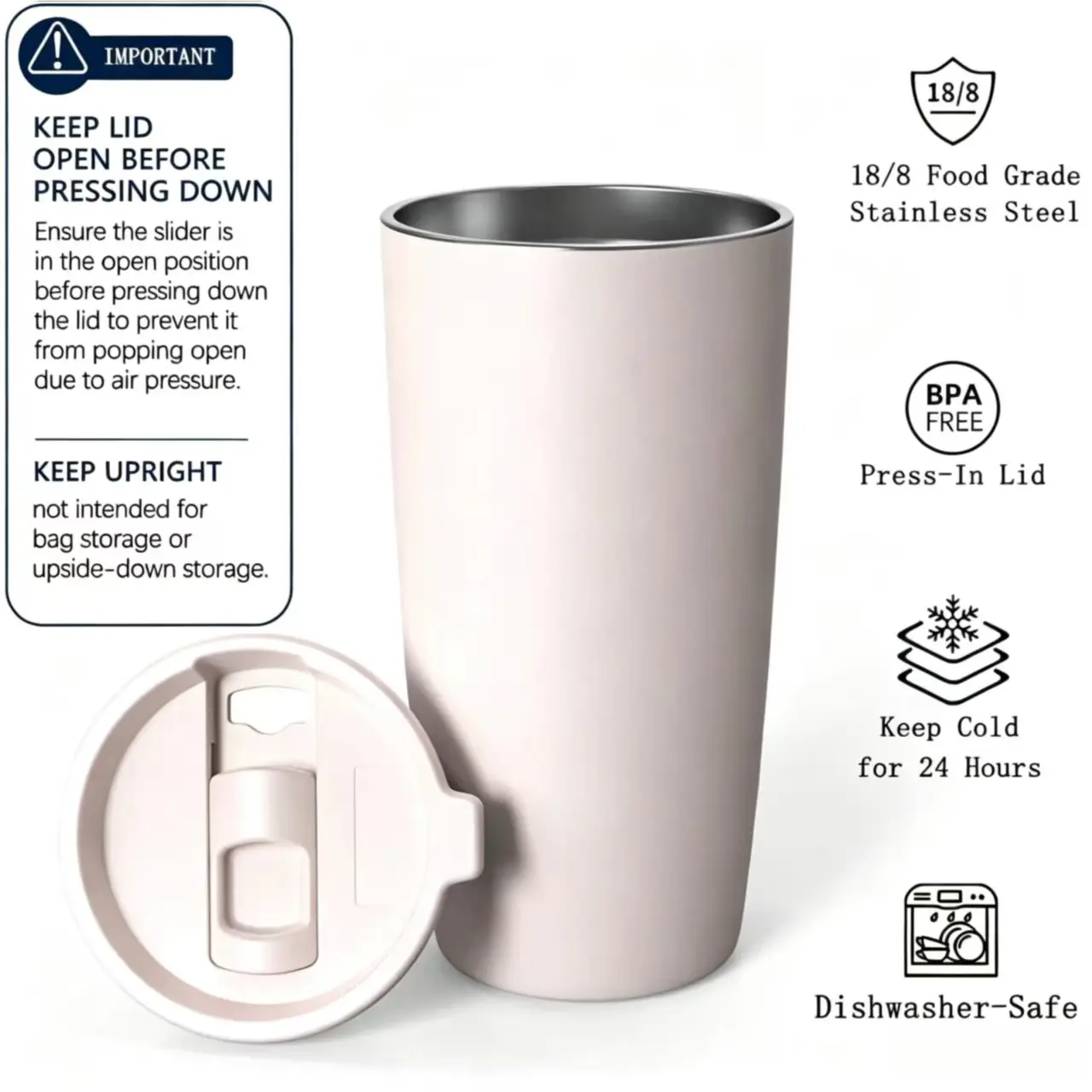 20 oz Insulated Coffee Tumbler with BPA-Free Lid | Travel Coffee Mug, Dishwasher Safe, Cup Holder Friendly, Double-Wall Vacuum Insulation for Hot & Cold Drinks, MatteSakuraPink