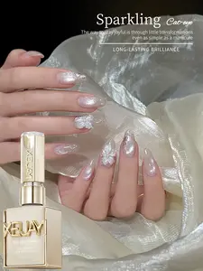 XEJAYI Sparkling Cat Eye Gel Polish, Silver Glitter Flower Nail Art, Long Lasting 15ml Soak Off UV/LED Nail Gel, Dazzling & Eye-Catching Design For Party, Wedding, Daily Manicure, Perfect Gift For Women