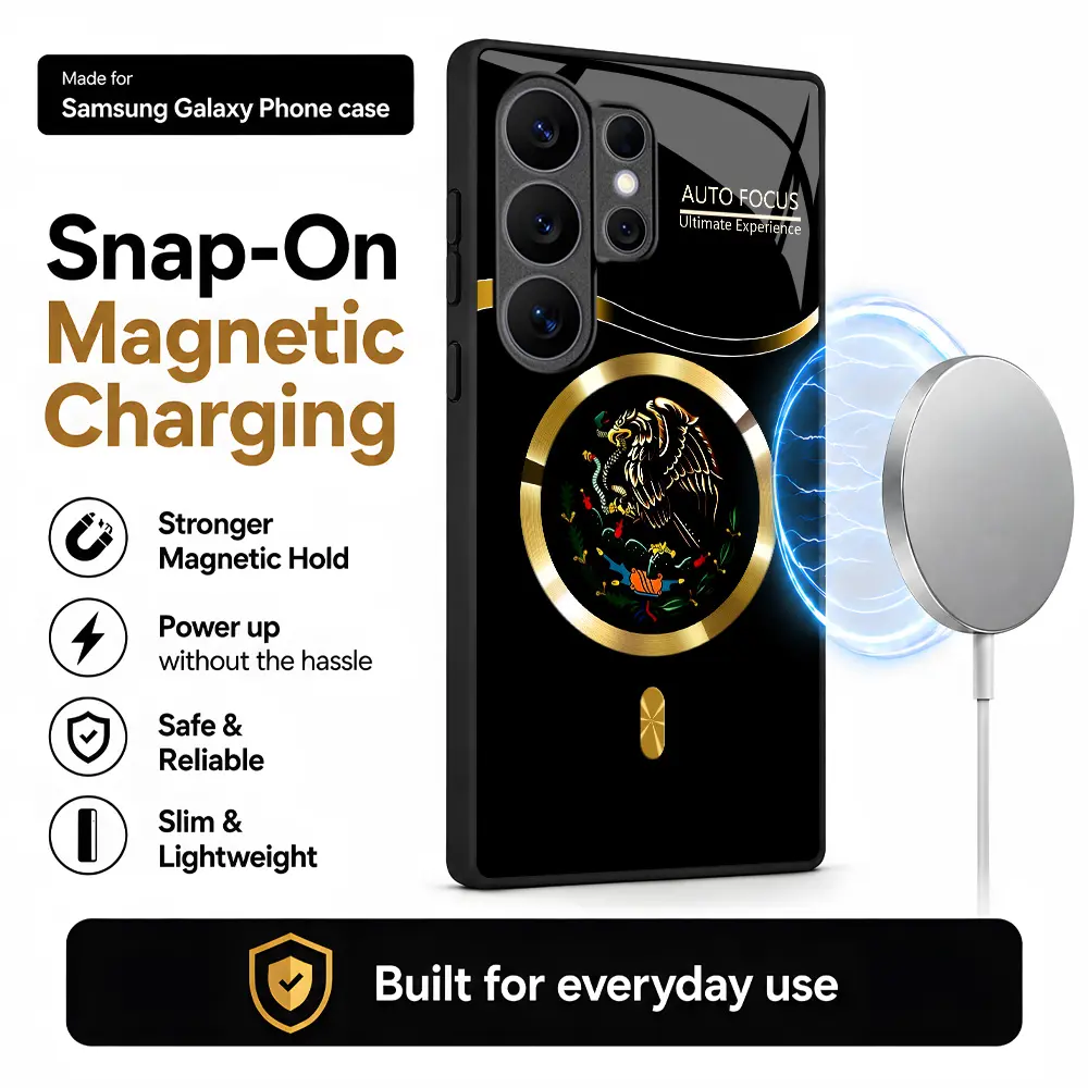 Mexican Eagle Magnetic Glass Case for Samsung Galaxy S26/S25/S24 Ultra, Latin Heritage Totem Print, MagSafe-Compatible Wireless Charging, Shockproof Protective Cover.XS9527