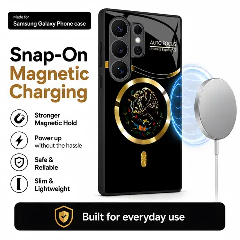 Mexican Eagle Magnetic Glass Case for Samsung Galaxy S26/S25/S24 Ultra, Latin Heritage Totem Print, MagSafe-Compatible Wireless Charging, Shockproof Protective Cover.XS9527