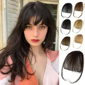 Wispy Clip in Bangs 100% unprocessed Human Hair Extensions Curved Bangs Clip on Hair for Women Fringe with Temples Hairpieces for Daily Wear