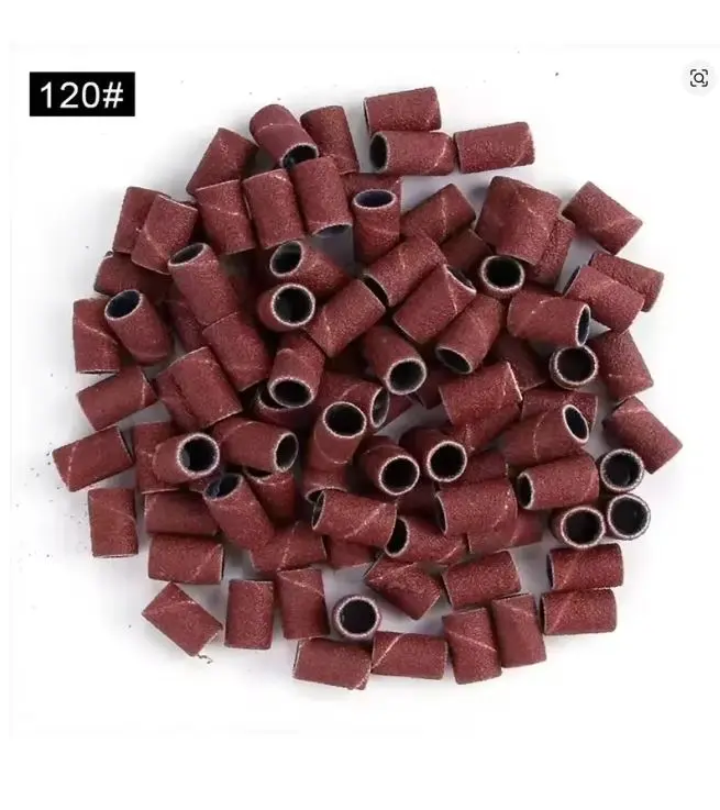100pcs 120 Grit Sanding Cap Barrel File Bands, Abrasive Grinding Tool for Electric Manicure Machines, Adult Nail Supplies for Manicure and Pedicure Smooth Finish in Nail Care Routine, 100 Pieces